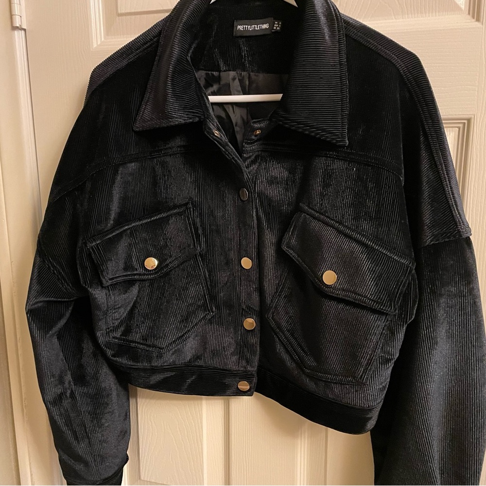 Pretty little thing black velvet cropped jacket